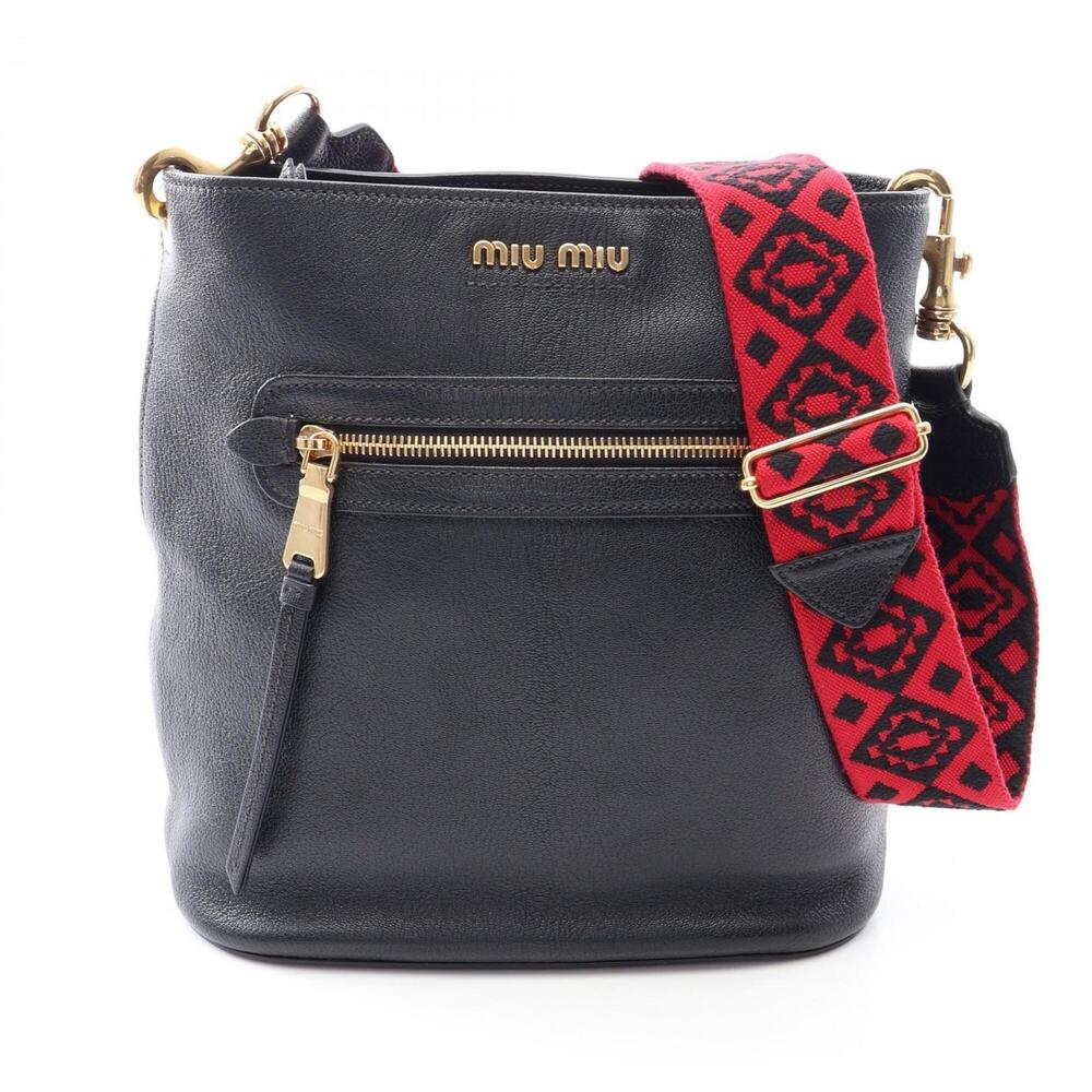 Miu Miu Miu Madras Shoulder Bag Handbag Leather Women's Black 5BE026